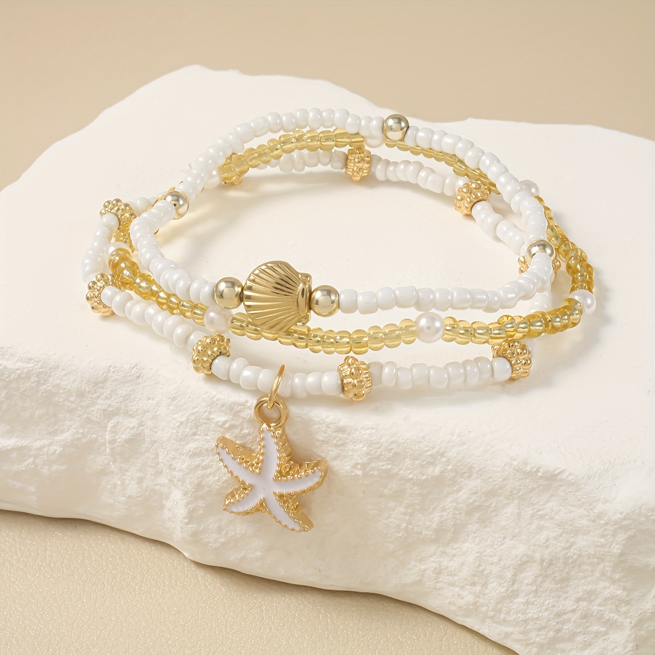 3pcs Ocean Elements Bracelet Set with Starfish and Shell Pendants